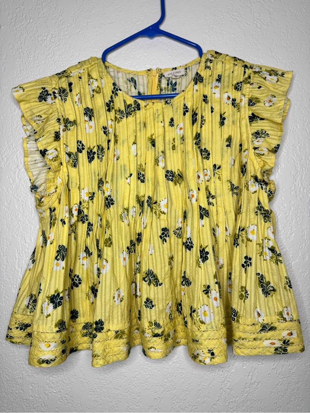 Pilcro Yellow Floral Ruffle Sleeve Women’s Top